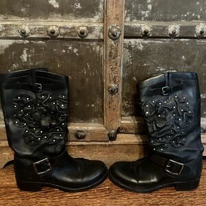 Gorgeous Valentino Black Leather boots with lovely petal/stud/buckle detail